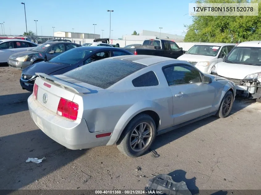 2005 Ford Mustang V6 Deluxe/V6 Premium VIN: 1ZVFT80N155152078 Lot: 40101388