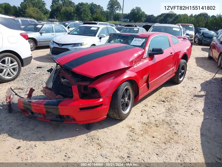 2005 Ford Mustang Gt VIN: 1ZVFT82H155141802 Lot: 40154665