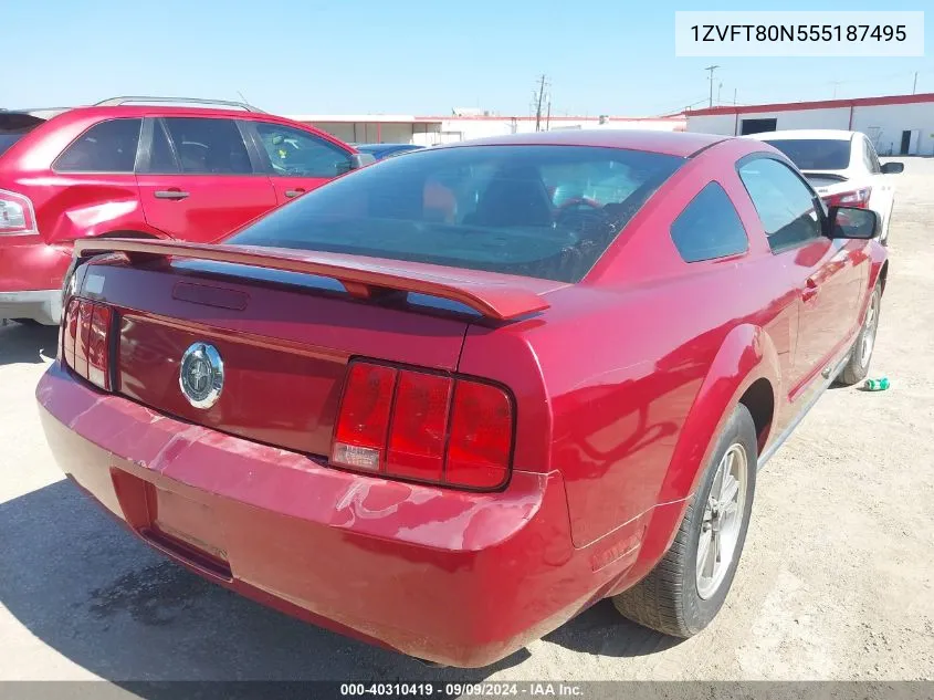 2005 Ford Mustang V6 Deluxe/V6 Premium VIN: 1ZVFT80N555187495 Lot: 40310419