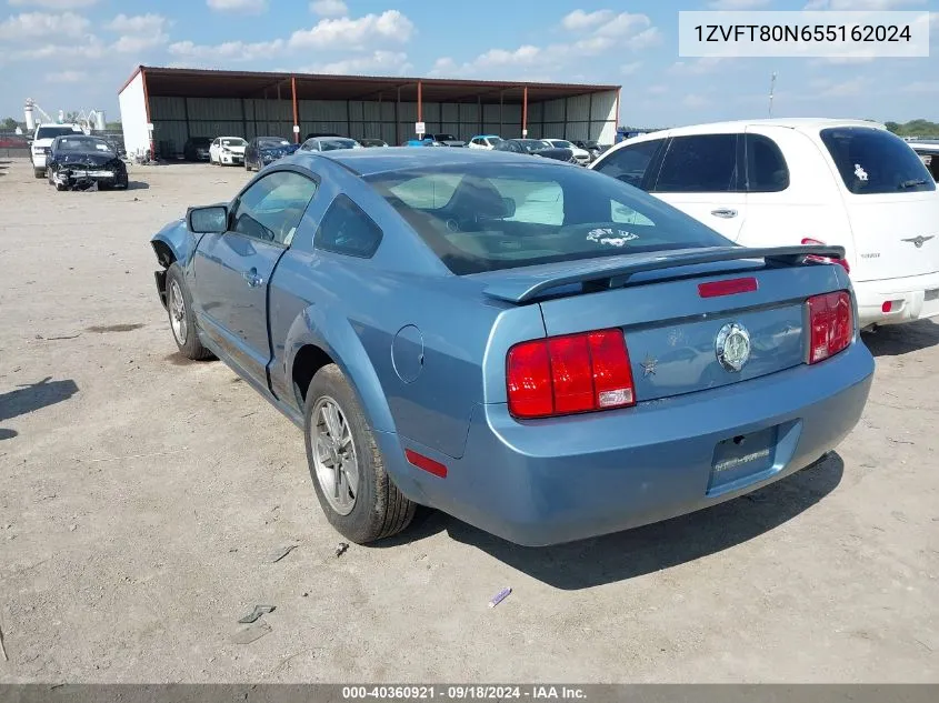 2005 Ford Mustang V6 Deluxe/V6 Premium VIN: 1ZVFT80N655162024 Lot: 40360921