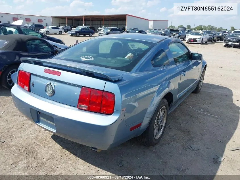 2005 Ford Mustang V6 Deluxe/V6 Premium VIN: 1ZVFT80N655162024 Lot: 40360921