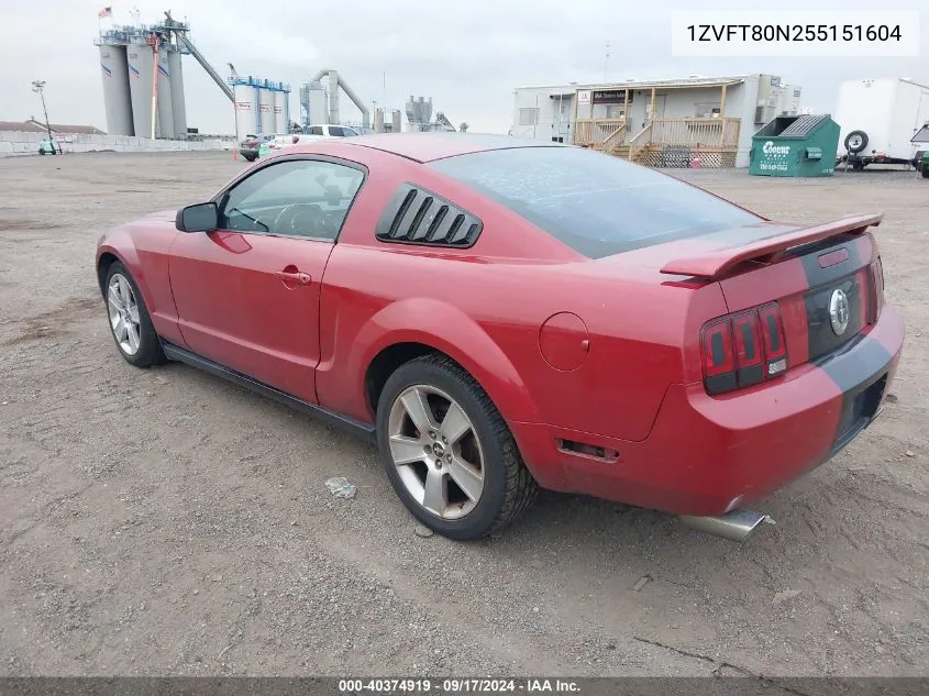 2005 Ford Mustang V6 Deluxe/V6 Premium VIN: 1ZVFT80N255151604 Lot: 40374919