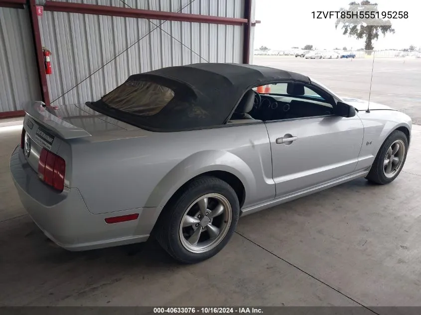 2005 Ford Mustang Gt VIN: 1ZVFT85H555195258 Lot: 40633076