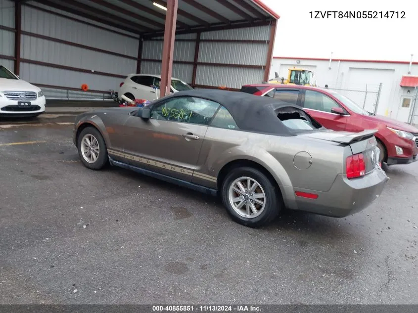 2005 Ford Mustang VIN: 1ZVFT84N055214712 Lot: 40855851