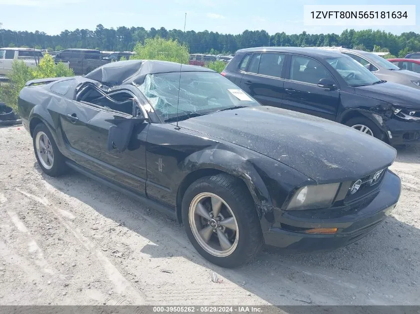 2006 Ford Mustang V6 VIN: 1ZVFT80N565181634 Lot: 39505262