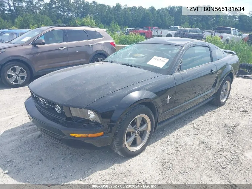 2006 Ford Mustang V6 VIN: 1ZVFT80N565181634 Lot: 39505262