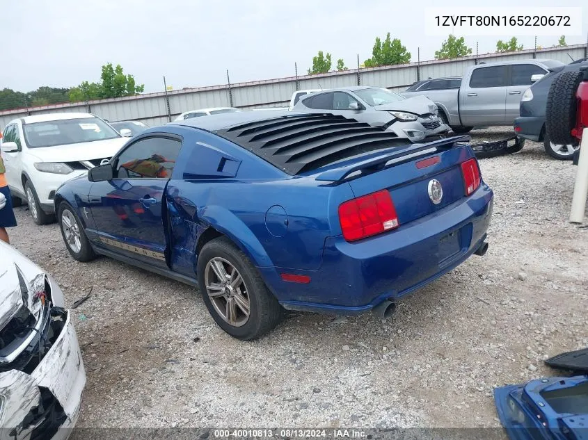 2006 Ford Mustang V6 VIN: 1ZVFT80N165220672 Lot: 40010813