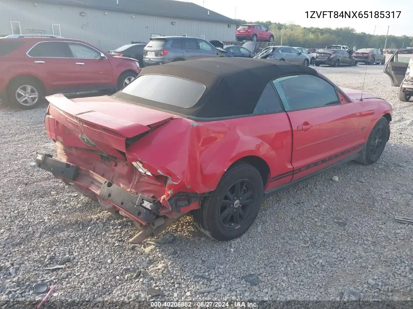 2006 Ford Mustang V6 VIN: 1ZVFT84NX65185317 Lot: 40206882