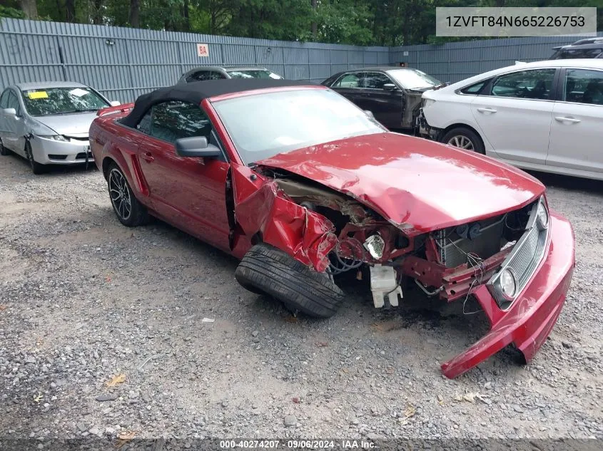 2006 Ford Mustang V6 VIN: 1ZVFT84N665226753 Lot: 40274207