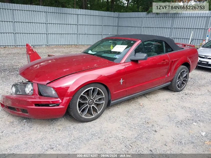 2006 Ford Mustang V6 VIN: 1ZVFT84N665226753 Lot: 40274207