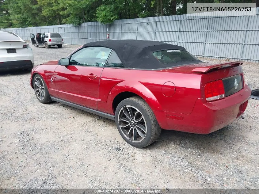 2006 Ford Mustang V6 VIN: 1ZVFT84N665226753 Lot: 40274207