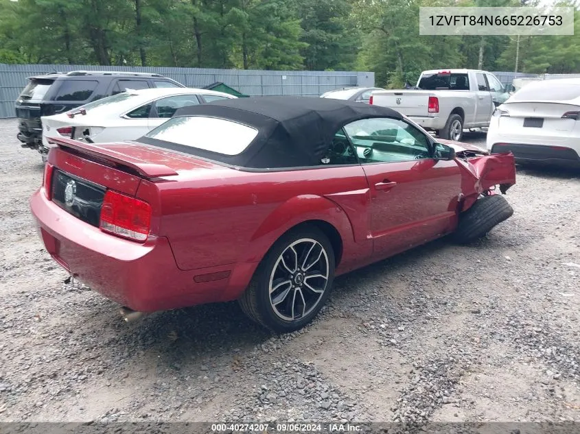 2006 Ford Mustang V6 VIN: 1ZVFT84N665226753 Lot: 40274207