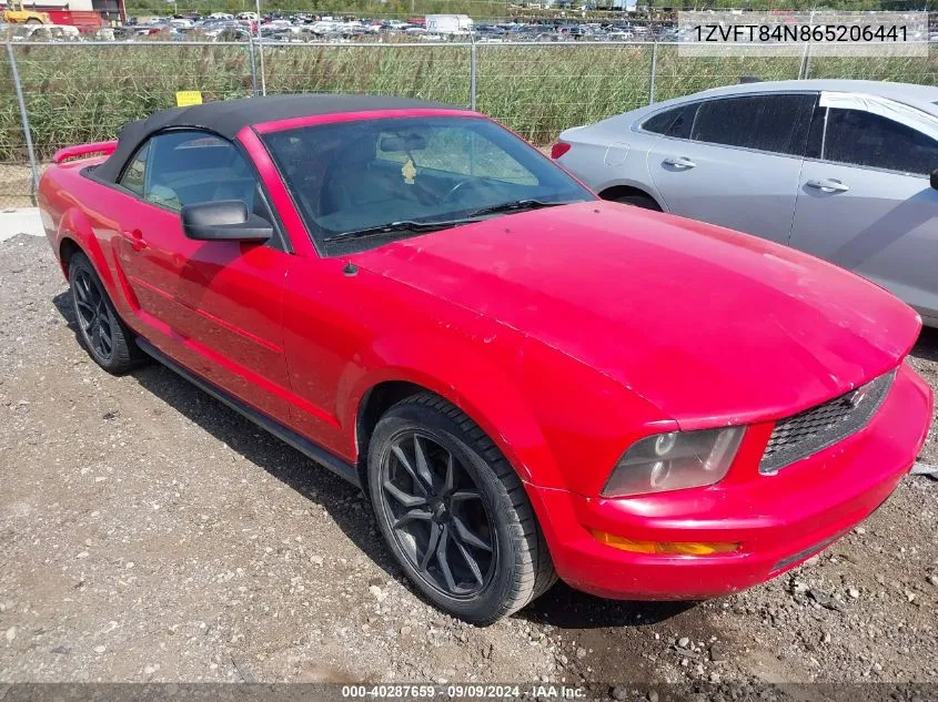 2006 Ford Mustang V6 VIN: 1ZVFT84N865206441 Lot: 40287659