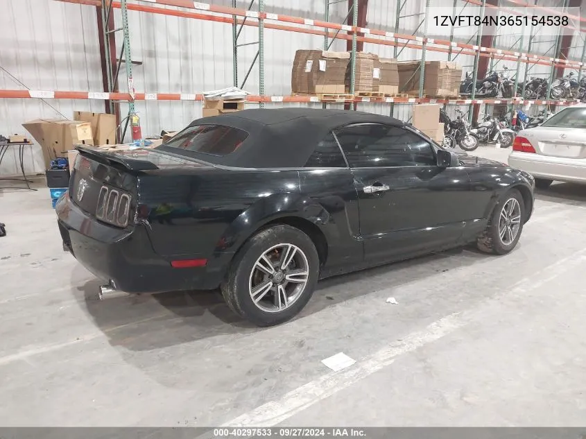 2006 Ford Mustang V6 VIN: 1ZVFT84N365154538 Lot: 40297533