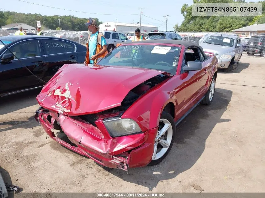 2006 Ford Mustang V6 VIN: 1ZVFT84N865107439 Lot: 40317944