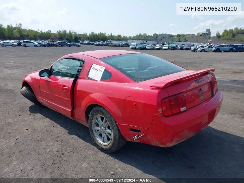 2006 Ford Mustang V6 VIN: 1ZVFT80N965210200 Lot: 40334549