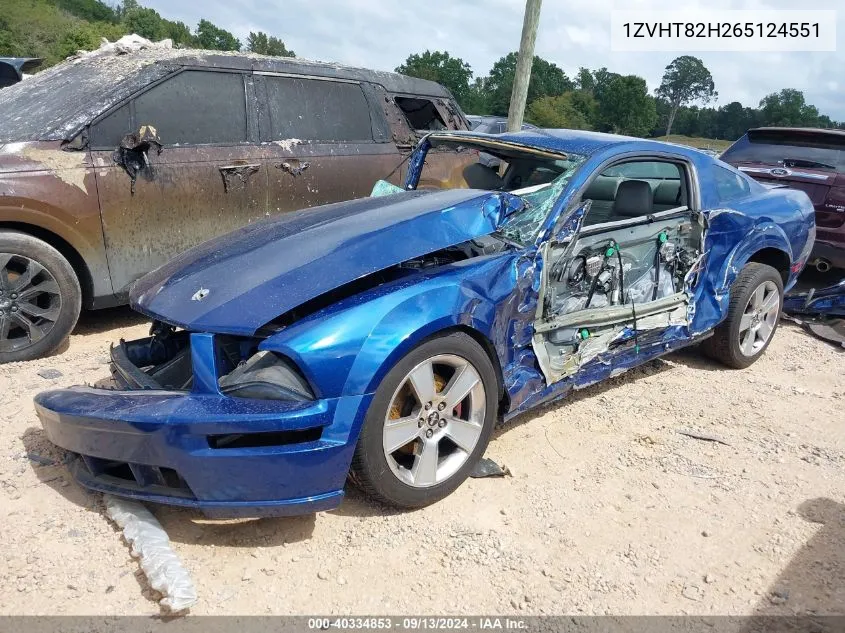 2006 Ford Mustang Gt VIN: 1ZVHT82H265124551 Lot: 40334853