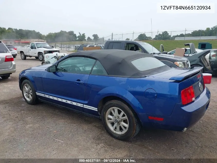 2006 Ford Mustang V6 VIN: 1ZVFT84N665120934 Lot: 40337181