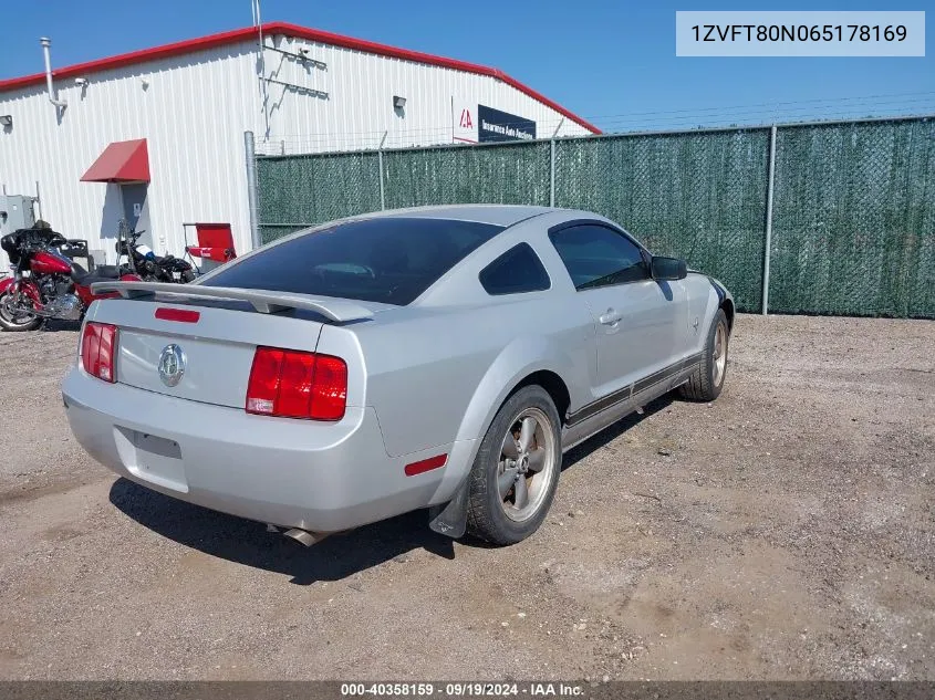 2006 Ford Mustang V6 VIN: 1ZVFT80N065178169 Lot: 40358159