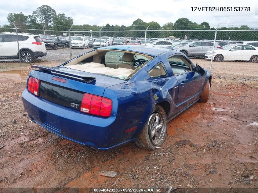 2006 Ford Mustang Gt VIN: 1ZVFT82H065153778 Lot: 40423236