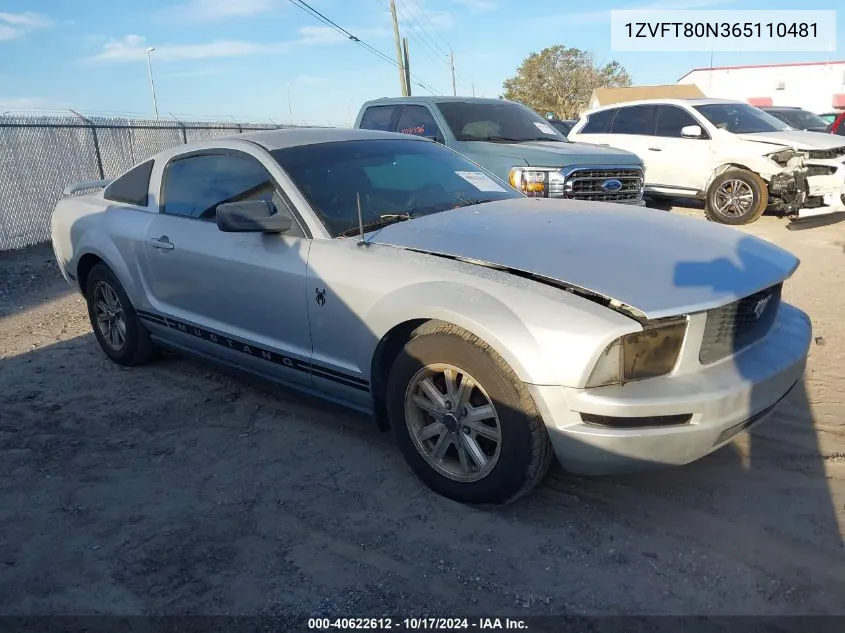 2006 Ford Mustang V6 VIN: 1ZVFT80N365110481 Lot: 40622612