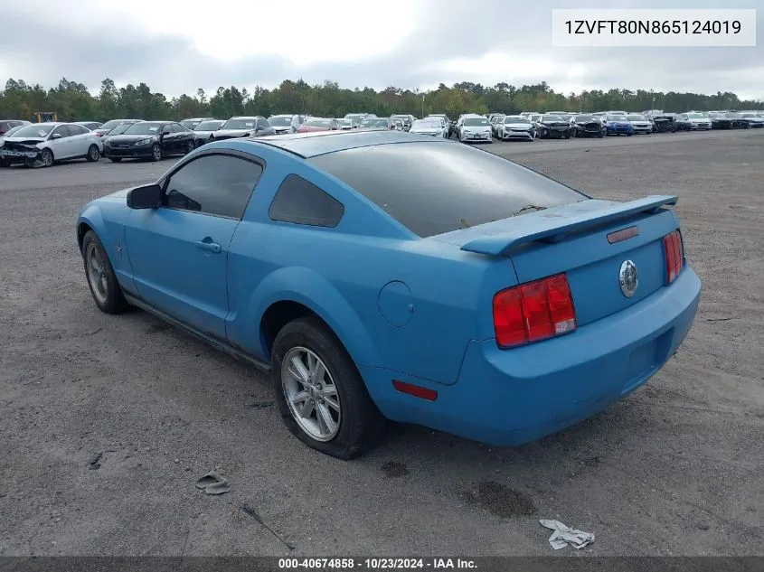 2006 Ford Mustang V6 VIN: 1ZVFT80N865124019 Lot: 40674858