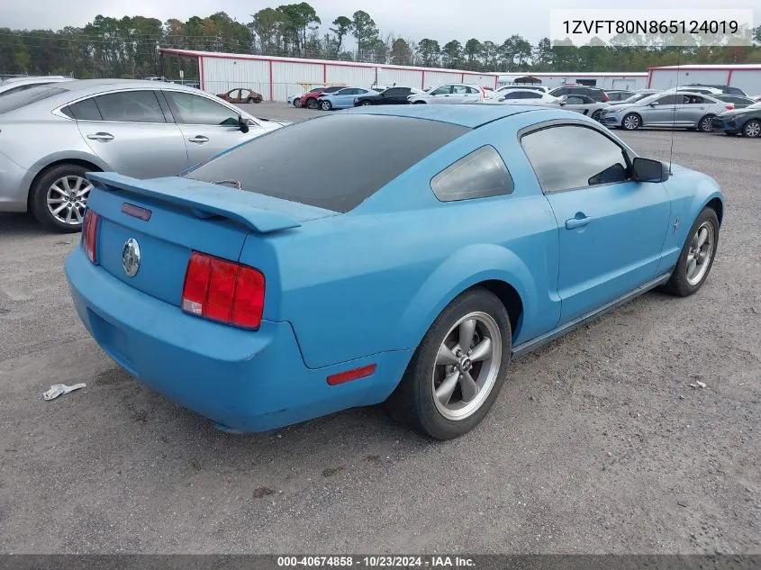 2006 Ford Mustang V6 VIN: 1ZVFT80N865124019 Lot: 40674858