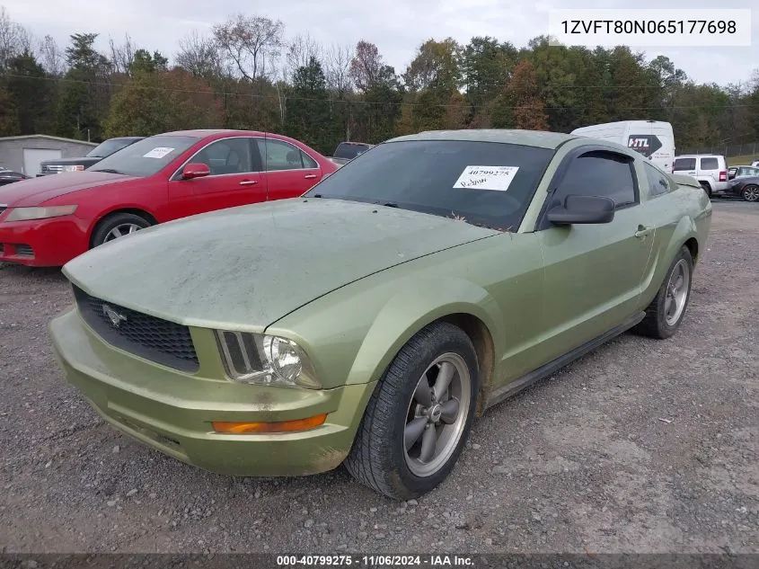 2006 Ford Mustang V6 VIN: 1ZVFT80N065177698 Lot: 40799275