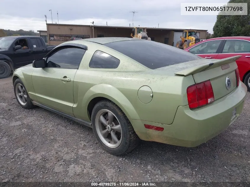 2006 Ford Mustang V6 VIN: 1ZVFT80N065177698 Lot: 40799275