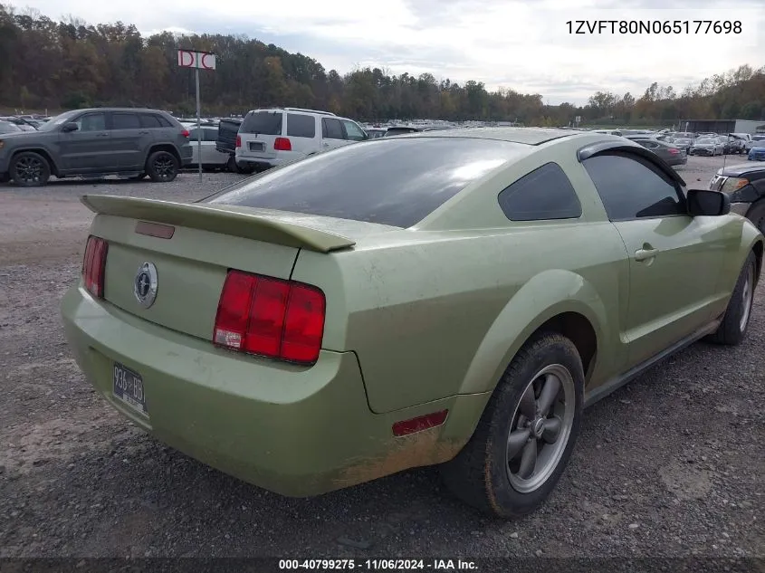 2006 Ford Mustang V6 VIN: 1ZVFT80N065177698 Lot: 40799275