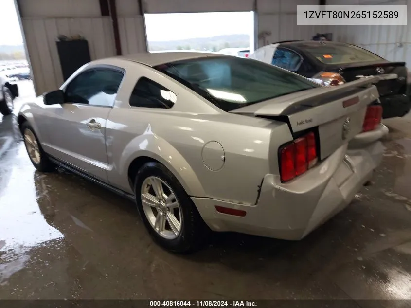 2006 Ford Mustang V6 VIN: 1ZVFT80N265152589 Lot: 40816044