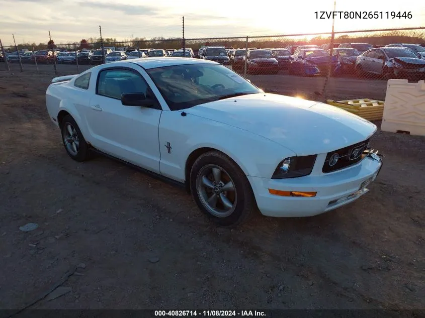 2006 Ford Mustang V6 VIN: 1ZVFT80N265119446 Lot: 40826714