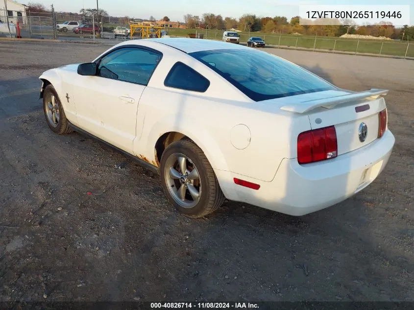 2006 Ford Mustang V6 VIN: 1ZVFT80N265119446 Lot: 40826714