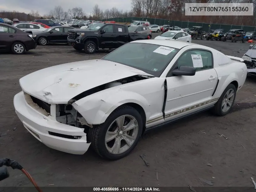 2006 Ford Mustang V6 VIN: 1ZVFT80N765155360 Lot: 40856695