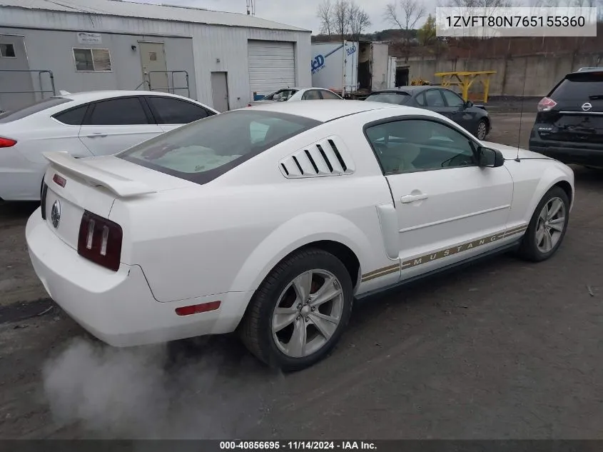 2006 Ford Mustang V6 VIN: 1ZVFT80N765155360 Lot: 40856695