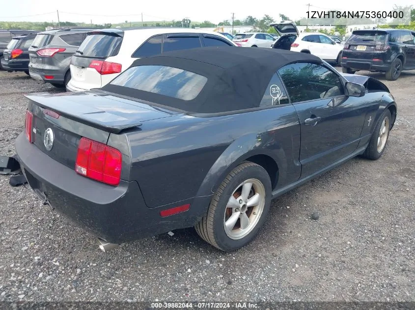 2007 Ford Mustang VIN: 1ZVHT84N475360400 Lot: 39882044