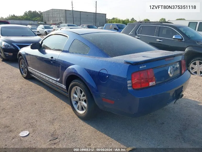 1ZVFT80N375351118 2007 Ford Mustang V6 Deluxe/V6 Premium