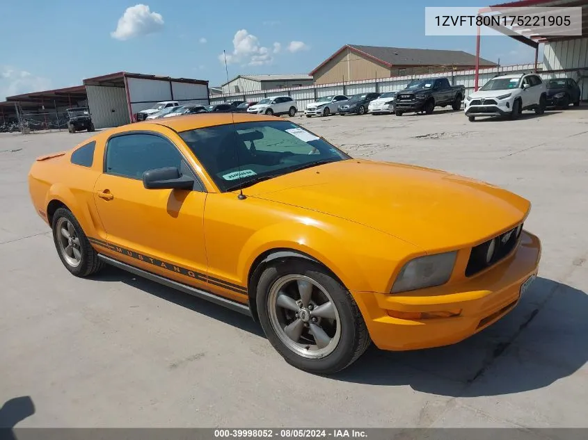 2007 Ford Mustang V6 Deluxe/V6 Premium VIN: 1ZVFT80N175221905 Lot: 39998052