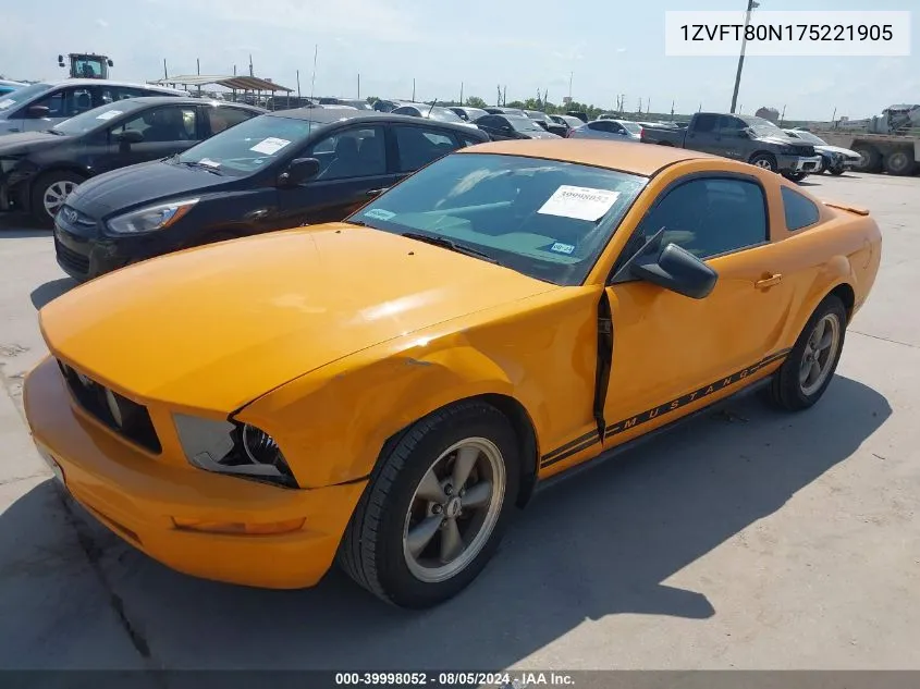 2007 Ford Mustang V6 Deluxe/V6 Premium VIN: 1ZVFT80N175221905 Lot: 39998052