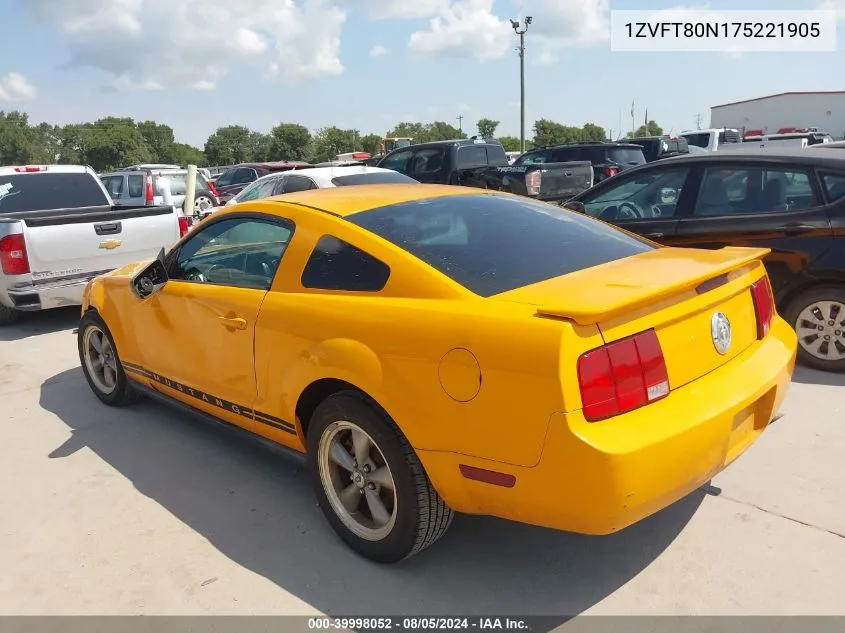 2007 Ford Mustang V6 Deluxe/V6 Premium VIN: 1ZVFT80N175221905 Lot: 39998052