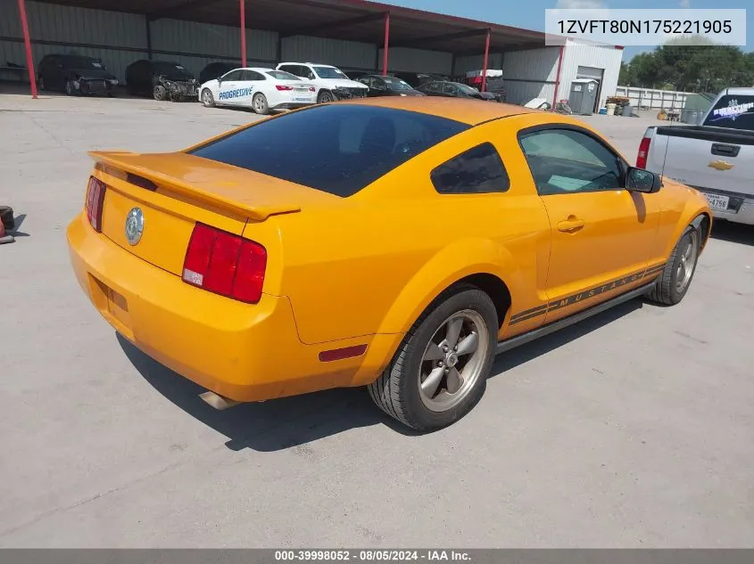 2007 Ford Mustang V6 Deluxe/V6 Premium VIN: 1ZVFT80N175221905 Lot: 39998052