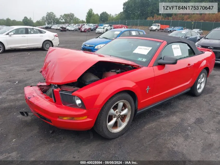 2007 Ford Mustang V6 Deluxe/V6 Premium VIN: 1ZVFT84N175370647 Lot: 40025084