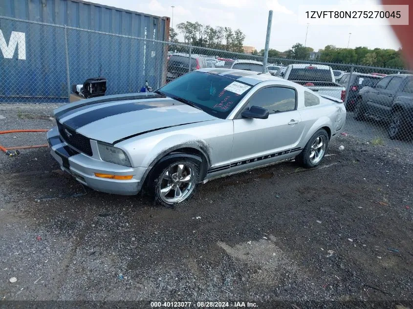 2007 Ford Mustang V6 Deluxe/V6 Premium VIN: 1ZVFT80N275270045 Lot: 40123077