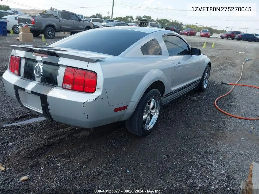 2007 Ford Mustang V6 Deluxe/V6 Premium VIN: 1ZVFT80N275270045 Lot: 40123077