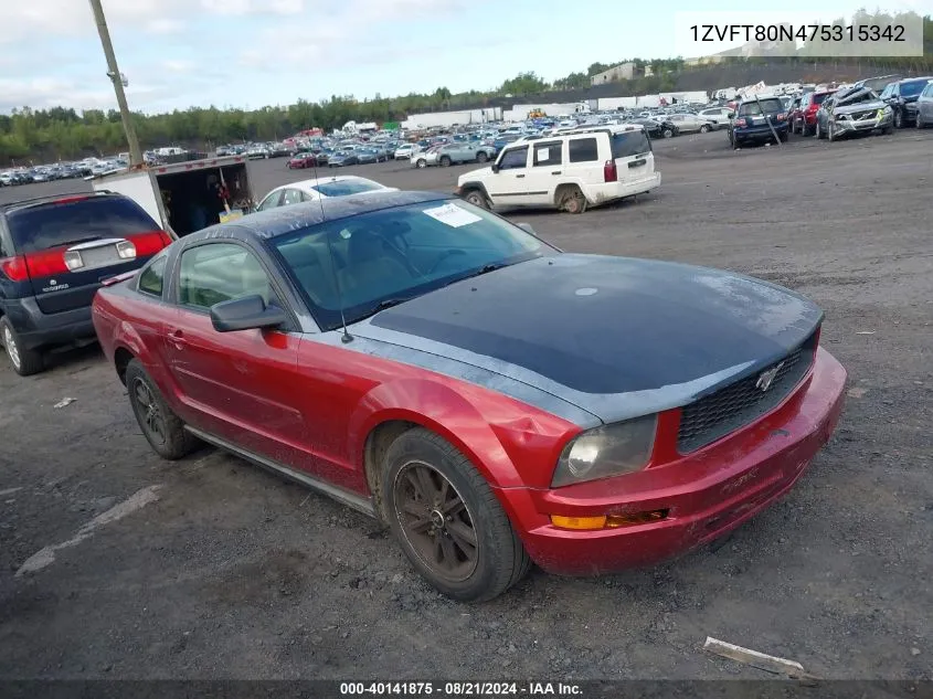 2007 Ford Mustang V6 Deluxe/V6 Premium VIN: 1ZVFT80N475315342 Lot: 40141875