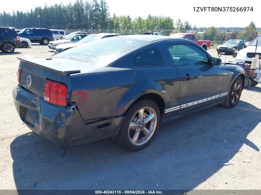 2007 Ford Mustang V6 Deluxe/V6 Premium VIN: 1ZVFT80N375266974 Lot: 40243115