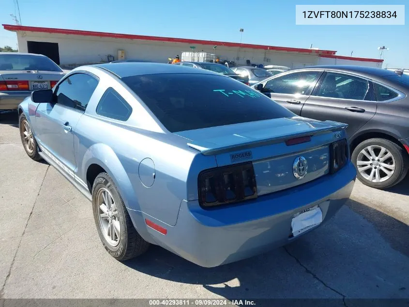 2007 Ford Mustang V6 Deluxe/V6 Premium VIN: 1ZVFT80N175238834 Lot: 40293811