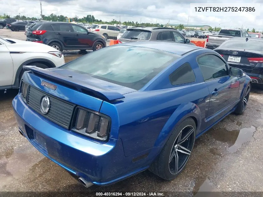 2007 Ford Mustang Gt VIN: 1ZVFT82H275247386 Lot: 40316294