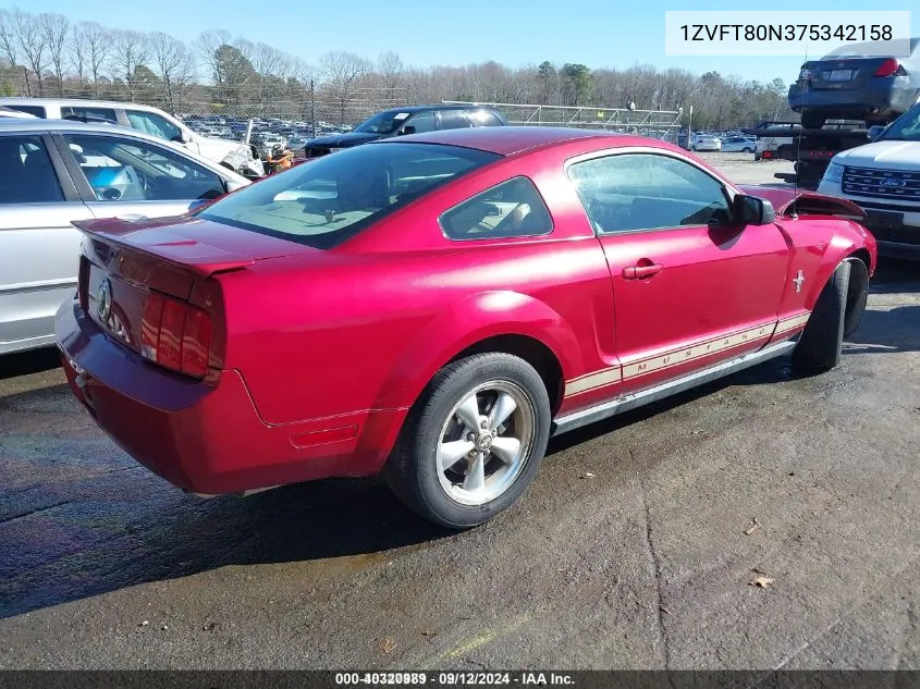 2007 Ford Mustang V6 Deluxe/V6 Premium VIN: 1ZVFT80N375342158 Lot: 40320989