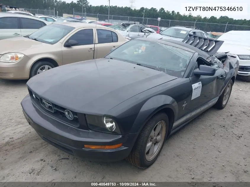 2007 Ford Mustang V6 Deluxe/V6 Premium VIN: 1ZVFT80N475346610 Lot: 40549753